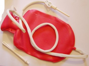 This is actually a combination douche and enema bag, a nice reminder that a douche is just an enema-- for your vag!