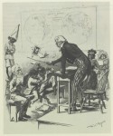 PICTURED: Uncle Sam, as a schoolmaster, disciplines Cuban patriots and guerillas.  Obedient students Hawaii and Puerto Rico read in the corner.