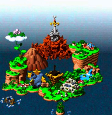 From Super Mario RPG. (A side note: I personally believe that this map is spatially inaccurate and represents something different; I’ll leave it to the comments to speculate what it may mean; any cartographers out there?)