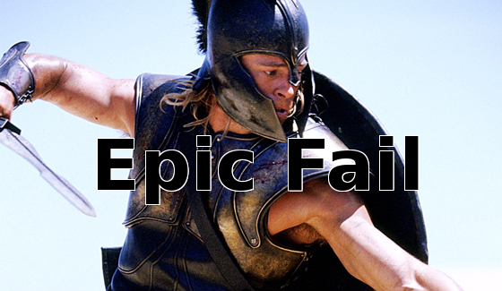 I can't believe that I had to make my own image after searching for "Brad Pitt Achilles Epic Fail" on the Internet got me nowhere.  Let's fix that, once and for all.