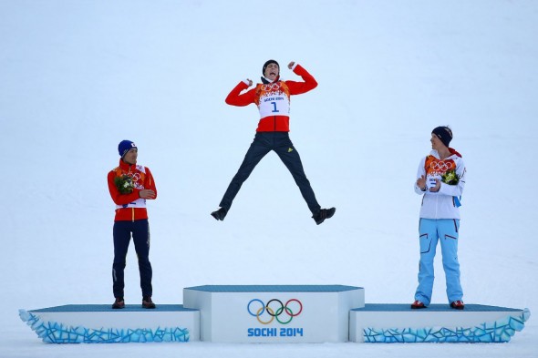 Eric Frenzel celebrates.