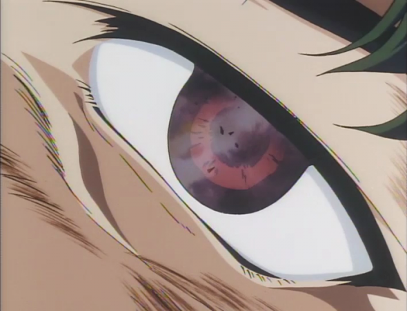 -- a closeup of Spike's eye reflecting, as it were, both sets of fragments at the same time. 