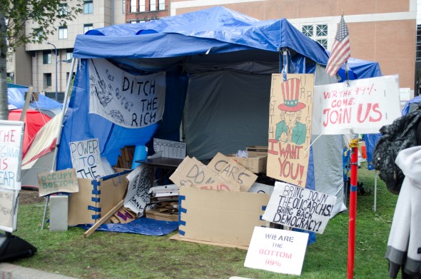Occupy Boston sign tent.