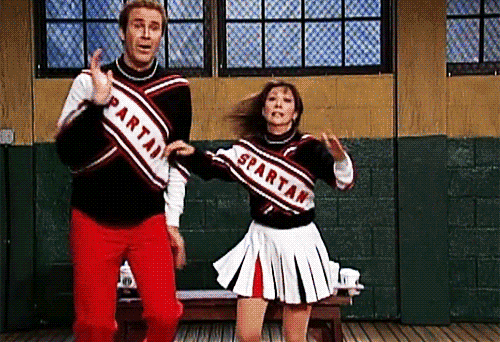 GIF of Will Ferrell and Cheri Oteri as cheerleaders on SNL