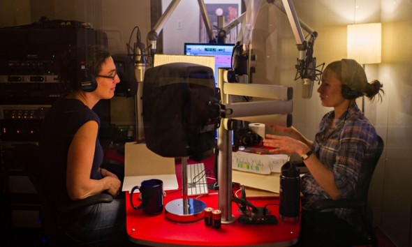 Nitty-gritty: Sarah Koenig (left) in the studio with producer Dana Chivvis.