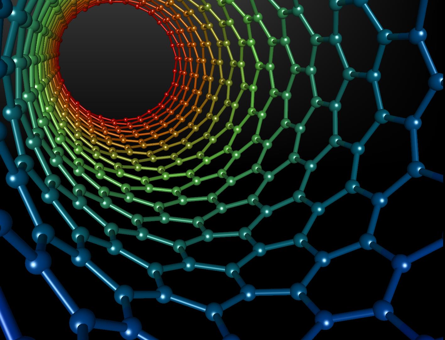 Simulation of a carbon nanotube as seen from the inside, picture from Wikipedia