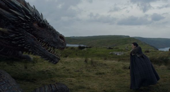 Jon and a frickin' dragon in Game of Thrones Season 7, Episode 5, "Eastwatch."