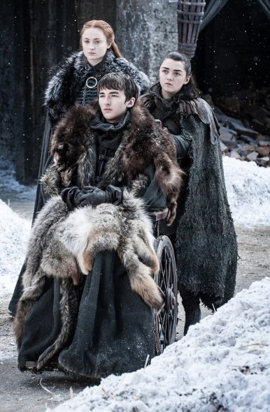 Arya, Bran, and Sansa Stark in Game of Thrones, Season 7 Episode 4, "The Spoils of War."